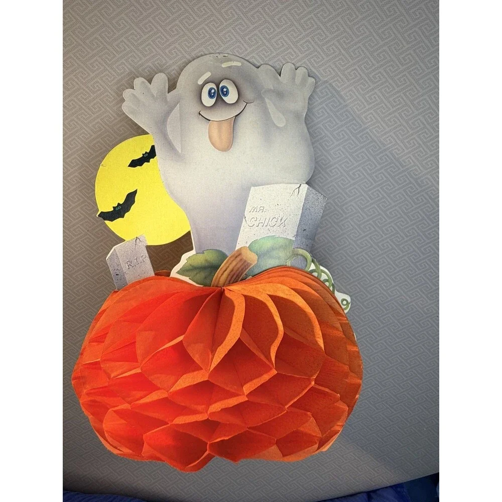 Vintage Halloween Ghost Pumpkin Honeycomb Table Decoration Centerpiece 2 Sided